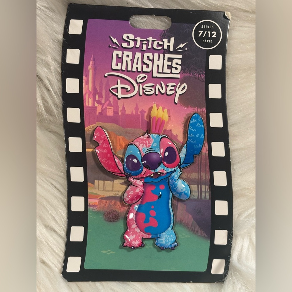 NEW Jumbo Disney Parks Pin Stitch Crashes Sleeping Beauty #7 Trading Pin LR